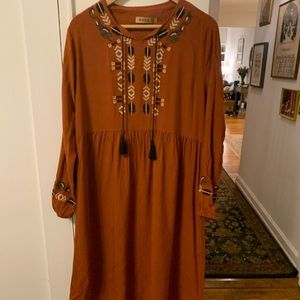 Embroidered peasant dress with tassels